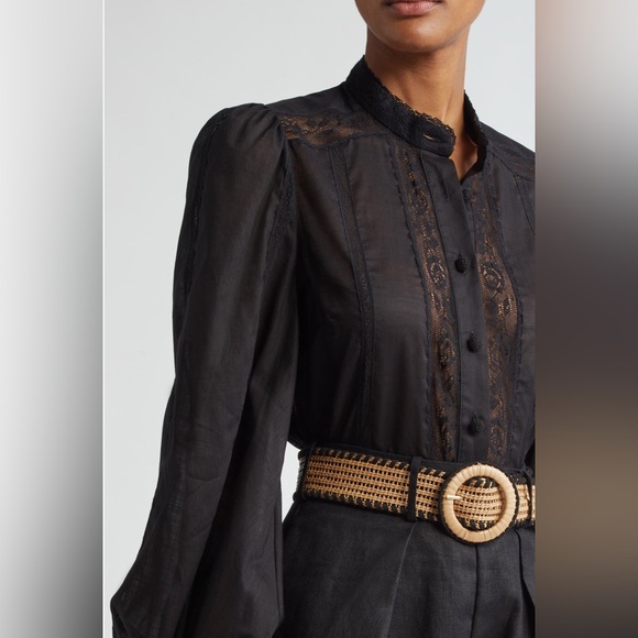 NWT Zimmermann Halliday Floral Lace Trim Balloon Sleeve Button Up Shirt 2 US8 - Picture 4 of 17